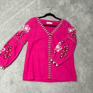 Tory Burch, long sleeve cotton embroidered top